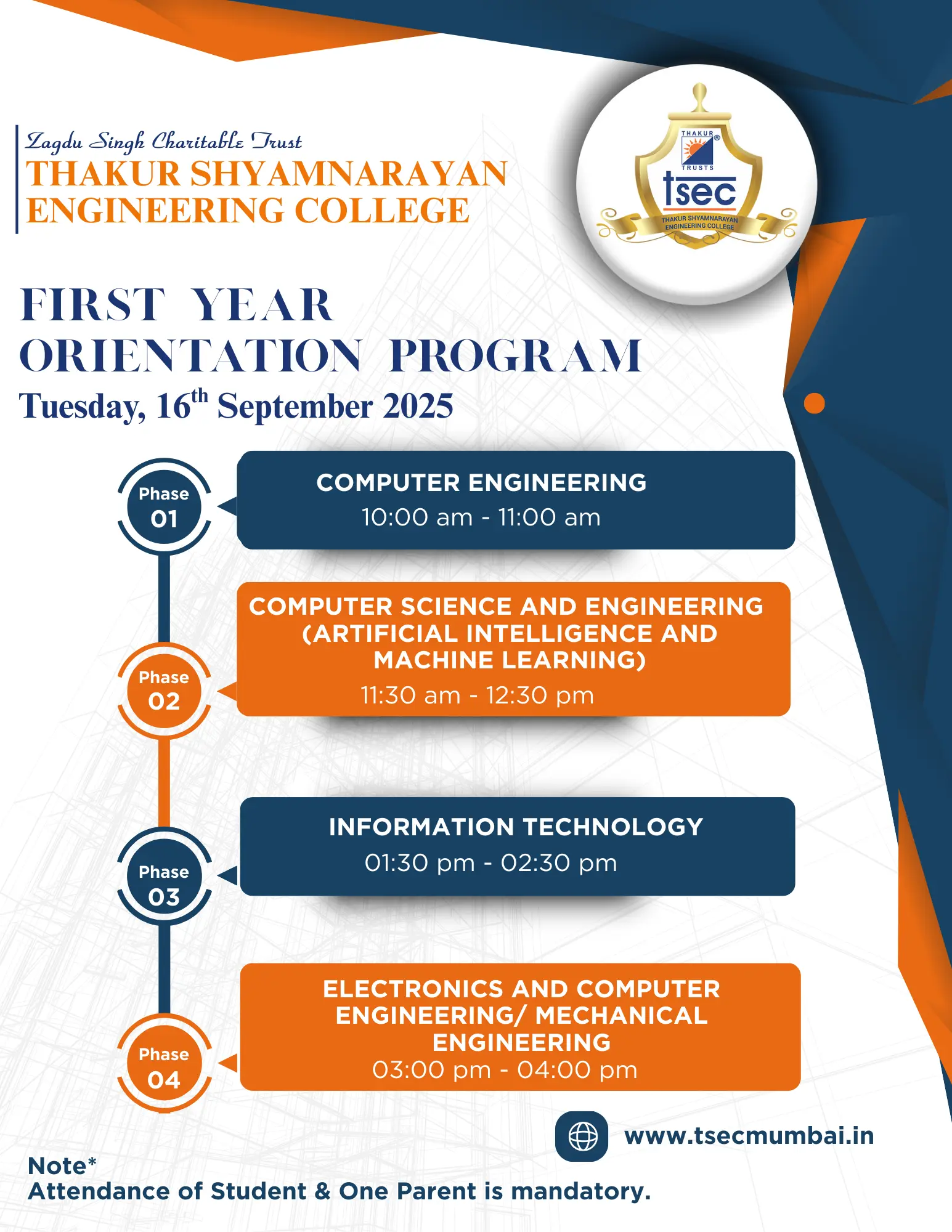 tsec FY orientation schedule
